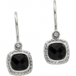 14K White Gold Pair Genuine Onyx And Diamond Earring