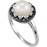 Picture of 14K Gold 07.00- Freshwater Cultured Pearl & Black And White Diamond Ring