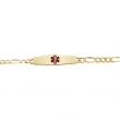 14K Yellow Gold 7 Inch Ladies Medical Id Bracelet Red Enamel