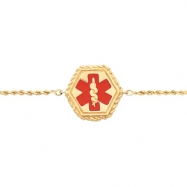 Picture of 14K Yellow Gold 7 Inch Rope Medical Id Bracelet Red Enamel
