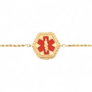 Picture of 14K Yellow Gold 7 Inch Rope Medical Id Bracelet Red Enamel