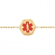 14K Yellow Gold 7 Inch Rope Medical Id Bracelet Red Enamel