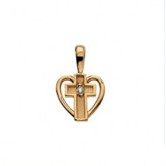 Picture of 14K Yellow Gold Heart Shaped Cross Pendant With Diamond