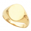 14K Yellow Gold Gents Solid Oval Signet Ring With Brush Finished Top