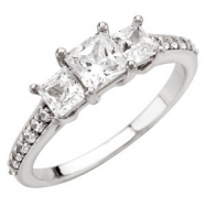 Picture of 14K White Gold Accented Three Stone Princess Semi Mount Engagement Ring