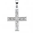 14K White Gold Greek Cross Pendant With Ornate Design