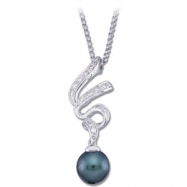 Picture of 14K White Gold Black Cultured Pearl And Diamond Necklace