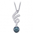 14K White Gold Black Cultured Pearl And Diamond Necklace