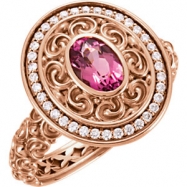 Picture of 14kt Rose Ring Complete with Stone I1 Oval 07.00X05.00 MM Pink Tourmaline Polished PINK TOURMAL & 1/5CT DIA RING