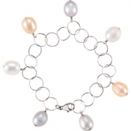 Picture of Sterling Silver BRACELET Complete with Stone 07.25 INCH NA 10.00- 11.00 MM FRESHWATER CULTURED PEARL Polished MULTI-COLORED PEARL BRC
