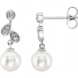 EARRING NONE Round NONE NONE Complete with Stone 14kt White Polished 1/6 CTW DIA & FRSHWTR CUL PRL