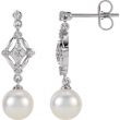 14kt White EARRINGS Complete with Stone NONE ROUND 07.00 MM PEARL Polished 1/6CTW FREWA CULT PRL & DIA