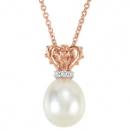 Picture of 14kt Rose/White NECKLACE Complete with Stone 08.00 INCH ROUND 07.00 MM PEARL Polished PEARL AND .015CTW DIA NCK