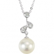 14kt White NECKLACE Complete with Stone 18.00 INCH DROP 08.00 MM PEARL Polished 1/10CTW DIA AND PEARL NCK