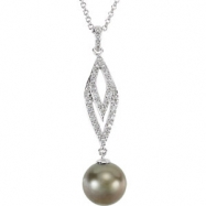 Picture of 14kt White NECKLACE Complete with Stone 18.00 INCH ROUND 09.00 MM PEARL Polished 3/4CTW DIA AND PEARL NECKLACE