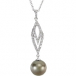 14kt White NECKLACE Complete with Stone 18.00 INCH ROUND 09.00 MM PEARL Polished 3/4CTW DIA AND PEARL NECKLACE