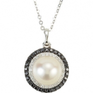 Picture of 14kt White NECKLACE Complete with Stone 18.00 INCH DROP 08.00 MM PEARL Polished 1/4CTW DIA AND PEARL NCK