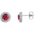 14kt White Ruby Pair Ruby and 3/8 Diamond Earrings