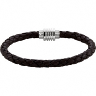 Picture of Stainless Steel 09.00 Inch Black Black Leather Bracelet