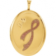 Picture of Gold Plated Sterling Pendant Complete No Setting 26.00X20.00 MM Polished OVAL BREAST CANCER AWAR LOCKET