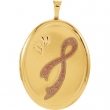Gold Plated Sterling Pendant Complete No Setting 26.00X20.00 MM Polished OVAL BREAST CANCER AWAR LOCKET