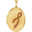Gold Plated Sterling Pendant Complete No Setting 19.20X15.00 MM Polished OVAL BREAST CANCER AWAR LOCKET