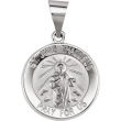 14kt White Pendant Complete No Setting 14.75 MM Polished ROUND HOLLOW ST. JUDE MEDAL