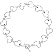 Picture of Sterling Silver BRACELET Complete with Stone ROUND 01.50 MM AMETHYST Polished 8 INCH HEART LINK BRACELET