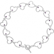 Sterling Silver BRACELET Complete with Stone ROUND 01.50 MM AMETHYST Polished 8 INCH HEART LINK BRACELET Picture of Sterling Silver BRACELET Complete with Stone ROUND 01.50 MM AMETHYST Polished 8 INCH HEART LINK BRACELET