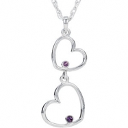 Picture of Sterling Silver NECKLACE Complete with Stone ROUND 01.50 AND 01.75 MM AMETHYST Polished 18" DOUBLE HEART NECKLACE