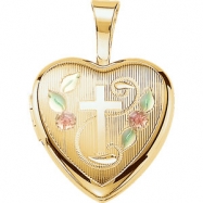 Picture of Gold Plated Sterling 12.50X12.00 MM Polished CROSS HEART LOCKET WITH COLOR