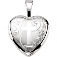 Picture of Sterling Silver 12.50X12.00 MM Polished CROSS HEART LOCKET