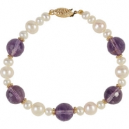 Picture of 14kt Yellow BRACELET Complete with Stone VARIOUS VARIOUS AMETHYST AND PEARL Polished 7.5 INCH BRACELET