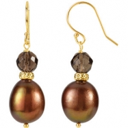 Picture of 14kt Yellow EARRINGS Complete with Stone VARIOUS VARIOUS SMOKY QUARTZ AND CHOC PEARL Polished EARRINGS