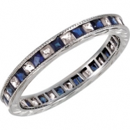 Picture of 14kt White Band Complete with Stone 07.00 SQUARE 01.60 mm SAPPHIRE AND DIAMOND Polished 1/4CTW ETERNITY BAND
