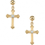 Picture of 14kt Yellow PAIR 15.00X10.50 MM Polished CROSS & BALL DANGLE EAR W/DI