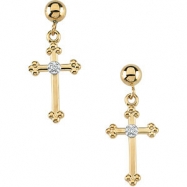 Picture of 14kt Yellow PAIR 14.00X09.00 MM Polished CROSS AND BALL DANGLE EAR W/DI