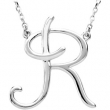 Sterling Silver R 16" Polished SCRIPT INITIAL NECKLACE