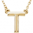 14kt Yellow T 16" Polished BLOCK INITIAL NECKLACE