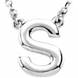 Sterling Silver S 16" Polished BLOCK INITIAL NECKLACE