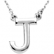 Sterling Silver J 16" Polished BLOCK INITIAL NECKLACE