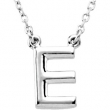Sterling Silver E 16" Polished BLOCK INITIAL NECKLACE