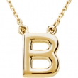 14kt Yellow B 16" Polished BLOCK INITIAL NECKLACE