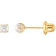 14kt Yellow PAIR 03.00 MM Polished SIM CREAM PEARL EARRING
