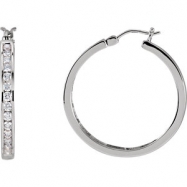 Picture of 14kt White PAIR 1 CT TW Polished DIAMOND HOOP EARRING