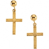 Picture of 14kt Yellow PAIR 13.00X10.00 MM Polished CROSS BALL DANGLE EARRING