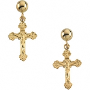 Picture of 14kt Yellow PAIR 13.00X09.00 MM Polished CRUCIFIX BALL DANGLE EARRING