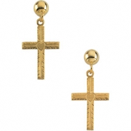 Picture of 14kt Yellow PAIR 13.00X10.00 MM Polished CROSS W/HEART BALL DANGLE EARR