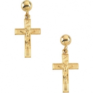 Picture of 14kt Yellow PAIR 14.00X09.00 MM Polished CRUCIFIX BALL DANGLE EARRING