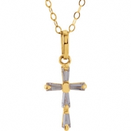 Picture of 14kt Yellow Pendant Complete with Stone TAPERED BAGUETTE 03.00X01.50 MM CUBIC ZIRCONIA Polished CROSS W/CZ BAGU.&15" CHAIN